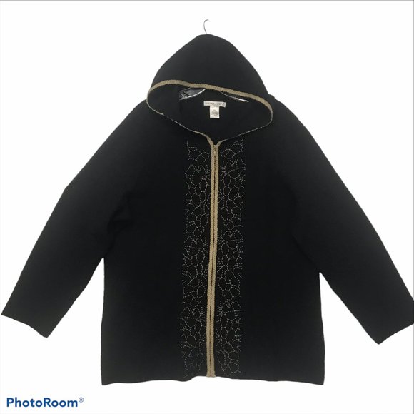 JILLIAN JONES Woman Jacket Lightweight 100% Wool Hooded Zip Up Size 2XL - Picture 1 of 8